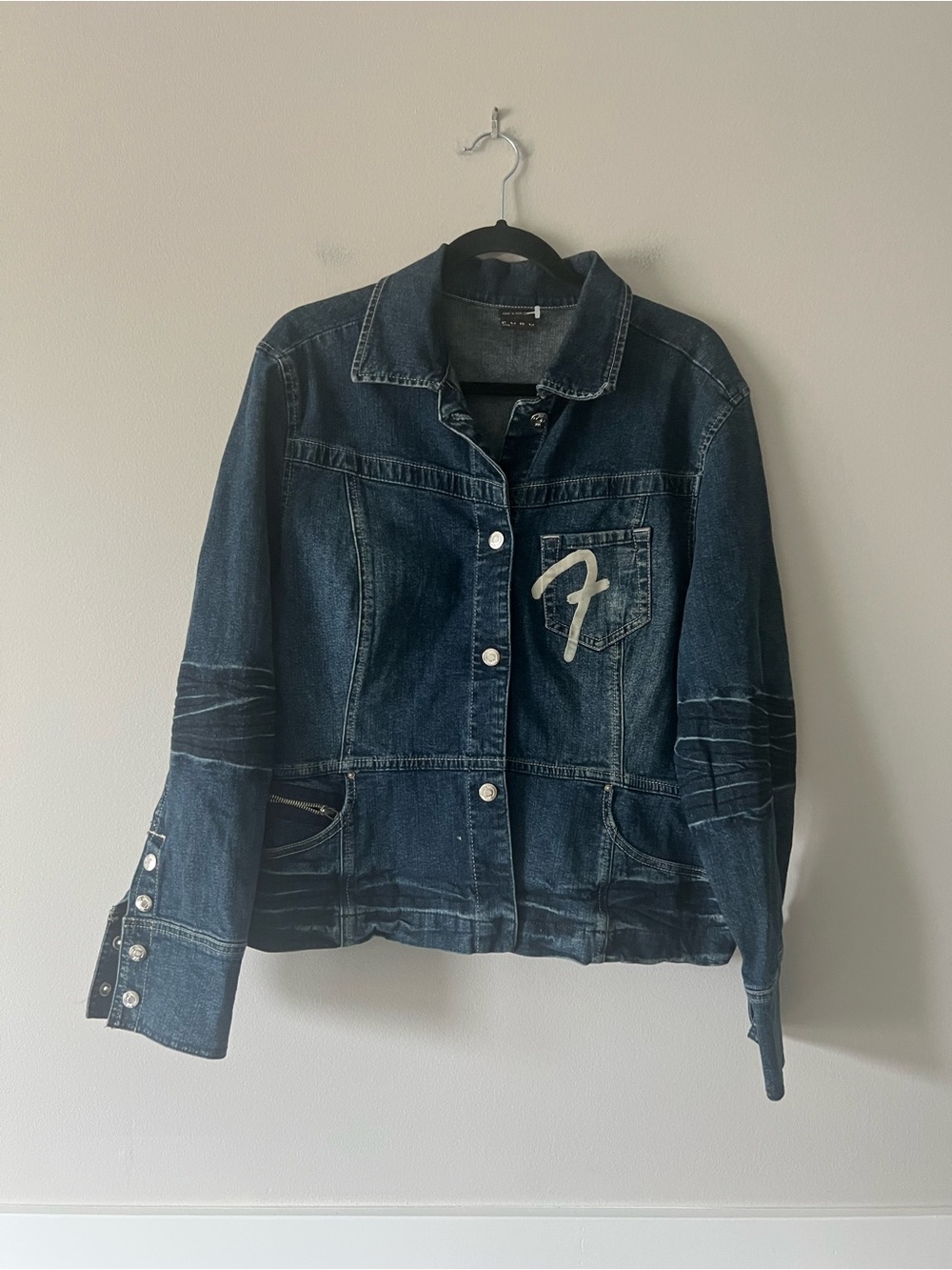 Fubu The Collection Denim Jacket 2X Dark Wash Stretch Y2K Plus Size Jean Coat